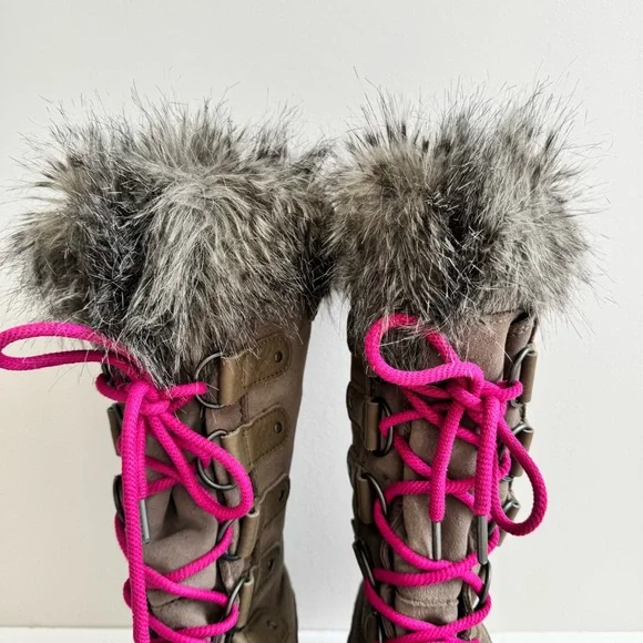 SOREL Joan Of Arctic Faux Fur Lined Suede Pebble Deep Blush Boots Wool Liner 12 - Picture 7 of 14